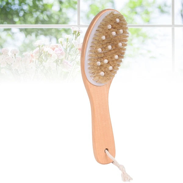 1pc Wood Handle Bath Body Brush Bristle Brush Exfoliating Back Scrubber Shower