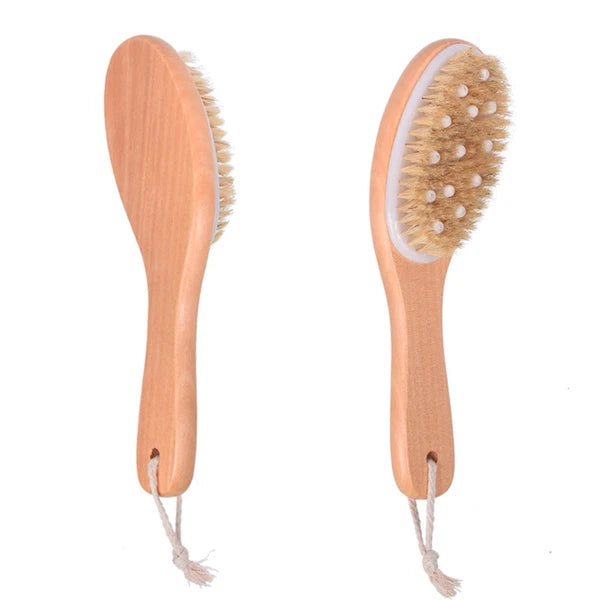 1pc Wood Handle Bath Body Brush Bristle Brush Exfoliating Back Scrubber Shower