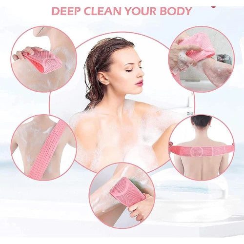 Silicone Body Back Scrubber Double Side Bathing Brush for Skin Deep Cleaning