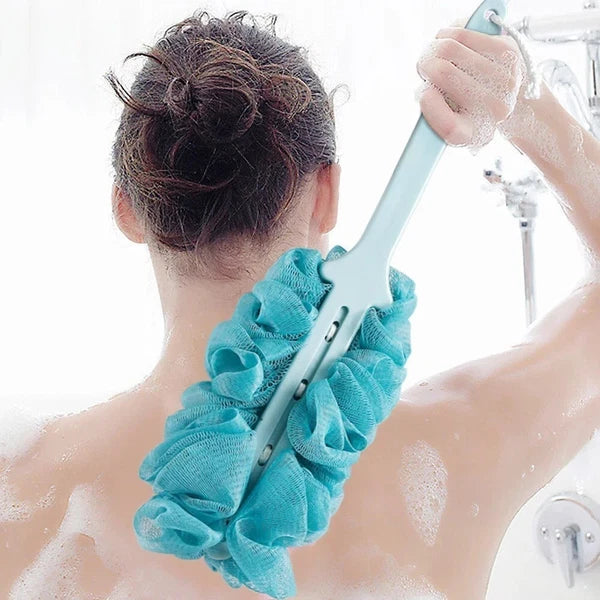 Long Handle Bath Brush - Soft Mesh Back Scrubber Shower Loofah Body Puff