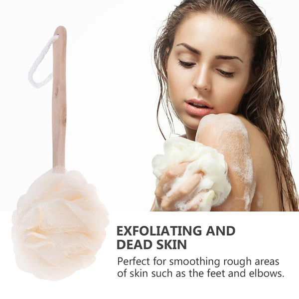 Back Wash Loofah Sponge Stick Bum Scrubber for Shower Mesh Bath Brush Pouf Man